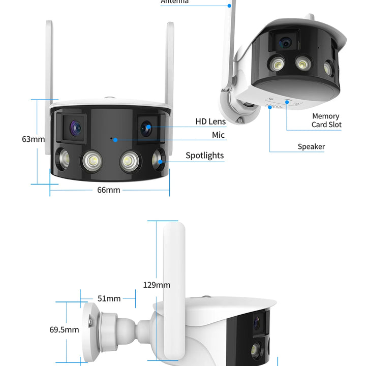 Techage 4MP Dual Lens WiFI IP Camera 180° Ultra Wide View Angle Outdoor Panoramic Wireless Camera Human Detection Coloful Night