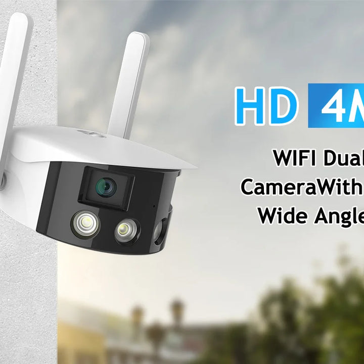 Techage 4MP Dual Lens WiFI IP Camera 180° Ultra Wide View Angle Outdoor Panoramic Wireless Camera Human Detection Coloful Night