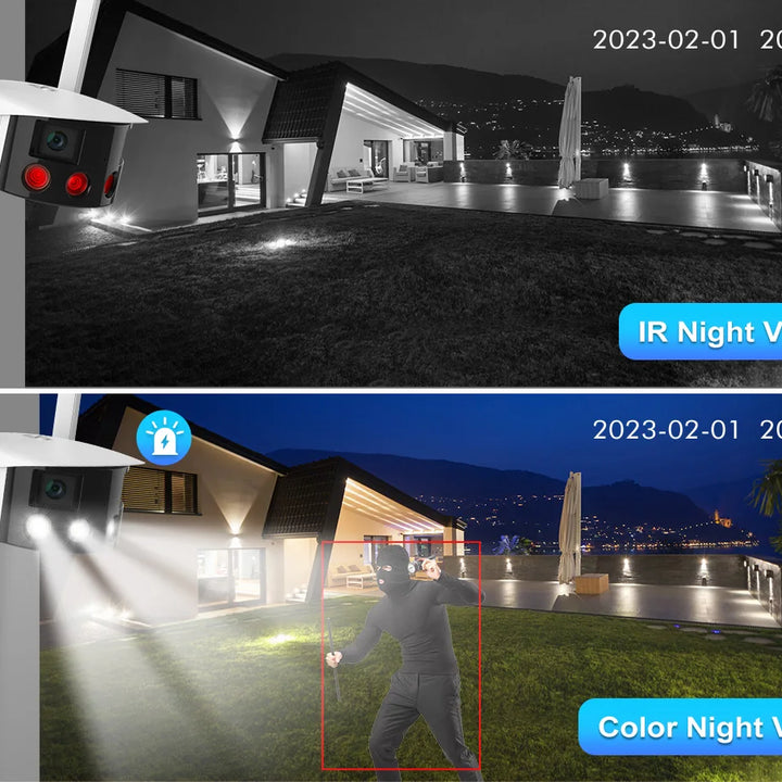 Techage 4MP Dual Lens WiFI IP Camera 180° Ultra Wide View Angle Outdoor Panoramic Wireless Camera Human Detection Coloful Night