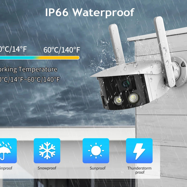 Techage 4MP Dual Lens WiFI IP Camera 180° Ultra Wide View Angle Outdoor Panoramic Wireless Camera Human Detection Coloful Night